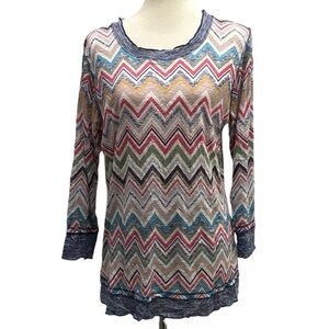 David Cline Crushed 3/4 Sleeve Zig Zag Crew Neck Top Size XL NEW